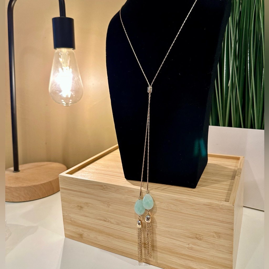 Bansri Elegant Gold Necklace With Aqua Mint Accents 35$